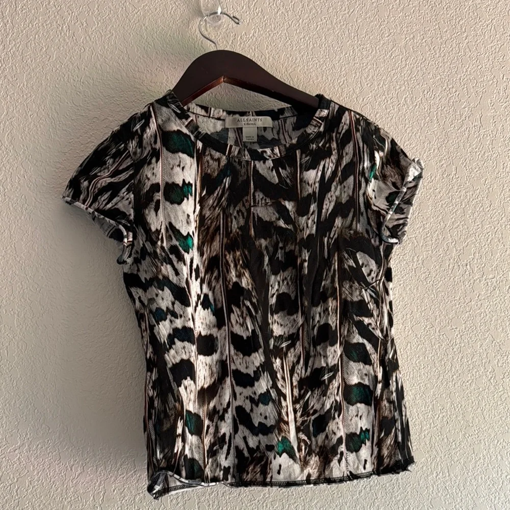 All Saints Black and White Graphic Cap Sleeve Blouse - Picture 6 of 6